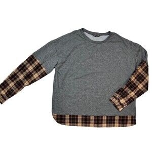 SHEIN Women's Plaid Gray Solid Farm Work Pull Over L/S Shirt Size Large